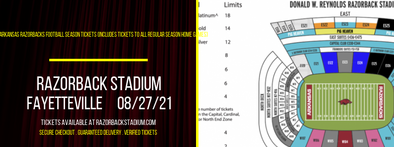 2021 Arkansas Razorbacks Football Season Tickets (Includes Tickets To All Regular Season Home Games) at Razorback Stadium tickets 2021 Arkansas Razorbacks Football Season Tickets (Includes Tickets To All Regular Season Home Games) at Razorback Stadium