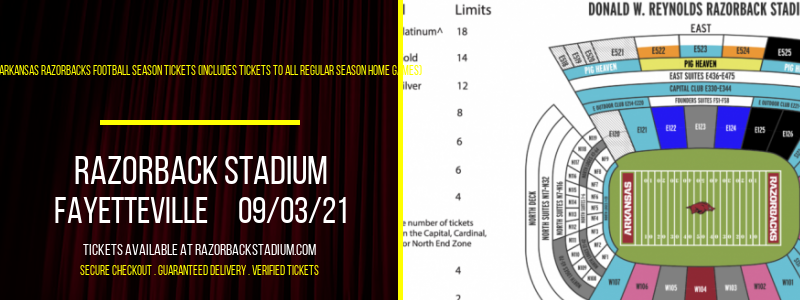 2021 Arkansas Razorbacks Football Season Tickets (Includes Tickets To All Regular Season Home Games) at Razorback Stadium tickets 2021 Arkansas Razorbacks Football Season Tickets (Includes Tickets To All Regular Season Home Games) at Razorback Stadium