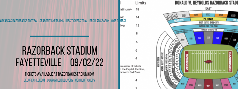 2022 Arkansas Razorbacks Football Season Tickets (Includes Tickets To All Regular Season Home Games) at Razorback Stadium